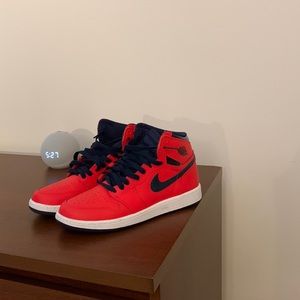 Jordan 1 Letterman Youth 7Y Shoes Red and Navy